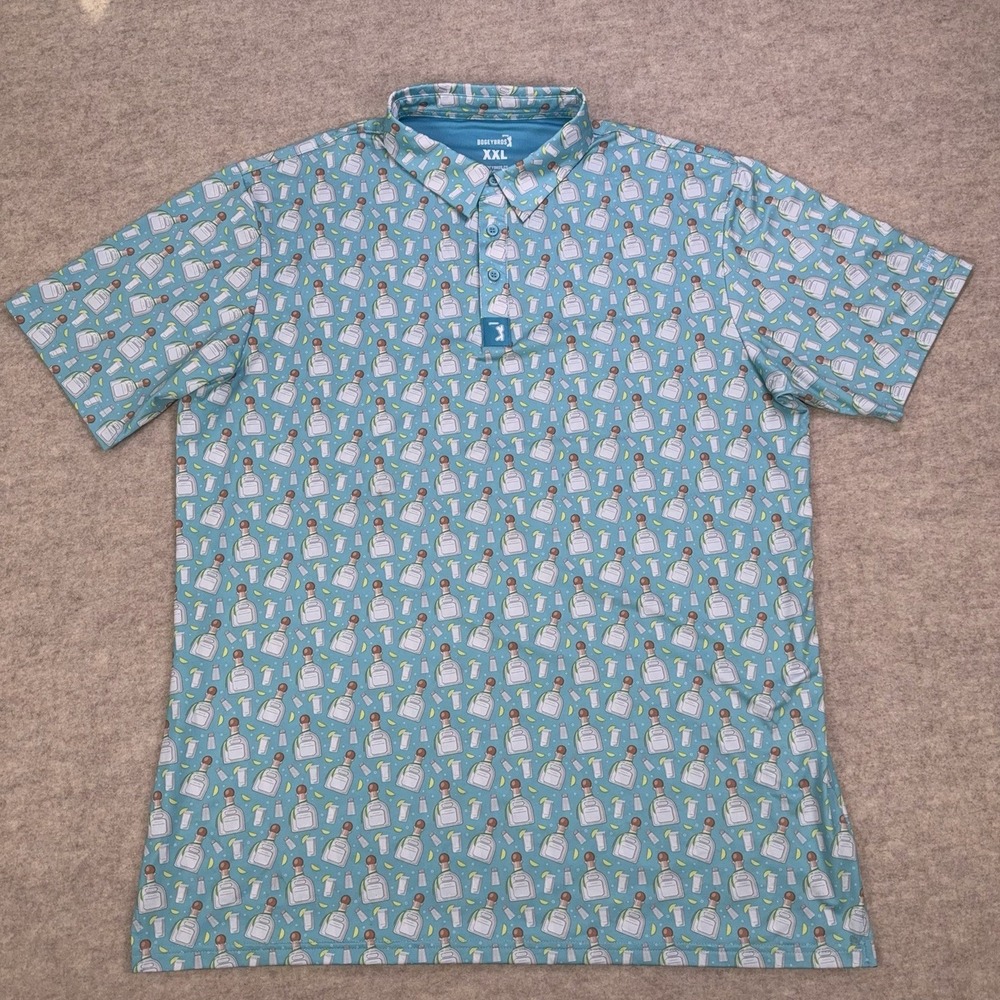 Bogey Bros Polo Shirt Mens XXL Tequila Lime AOP Performance Stretch Golf S/S